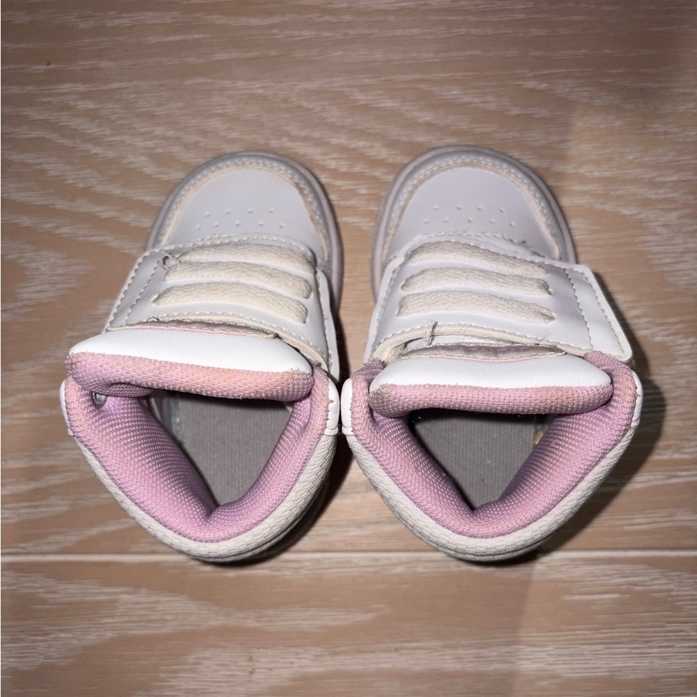 adidas HOOPS MID 2.01 Kids High Top Sneakers - White and Pink Glitter Strips - Picture 8 of 8